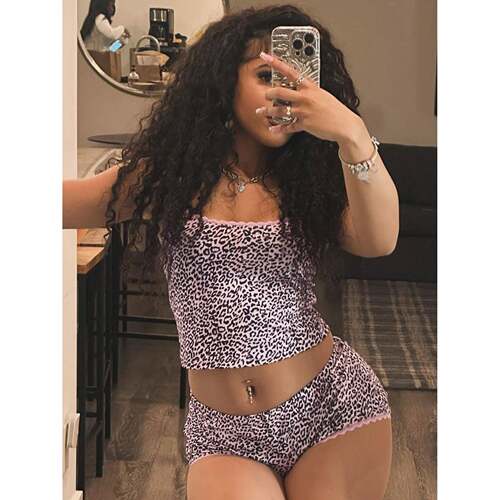 Sexy Casual Leopard Print Cami Top & Mid Waist Shorts Two