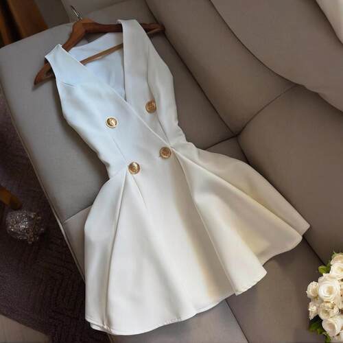 Elegant Chic Cross Back Solid Vest Dress Casual Wear F