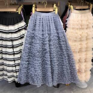 French Style Multi-Layered Mesh Skirt, Spring Summer New Loo