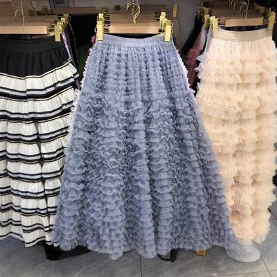 French Style Multi-Layered Mesh Skirt, Spring Summer New Loo