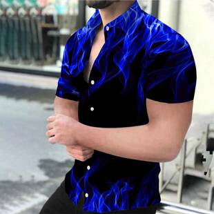 Men's African Printed Patchwork Short-Sleeve Button-Up Shirt