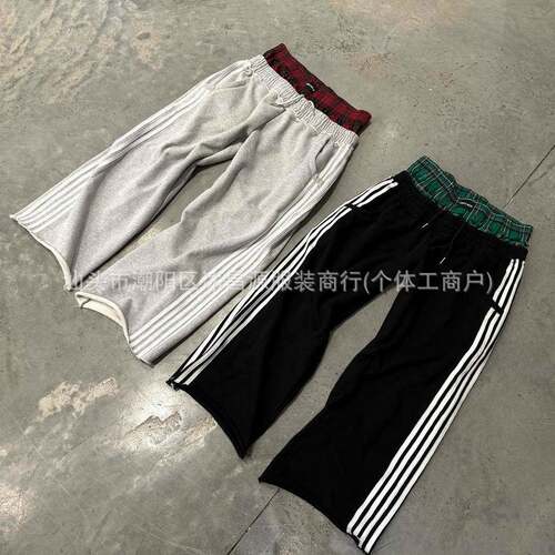 Pants Women Fashion Plaid Patchwork Baggy Sweatpants For