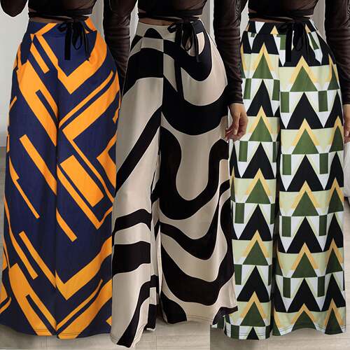 Women ' s All Over Striped Print High Waist Wide Leg Pants ,