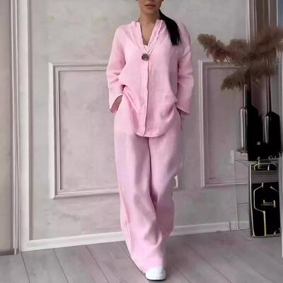 Women's V-Neck Flare Sleeves Linen Feel Two Piece Wide Sleev