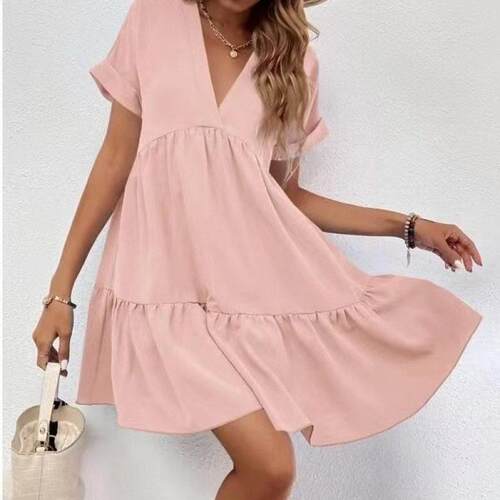 Women V Neck Loose Flowy Swing Shift Dress Summer Short