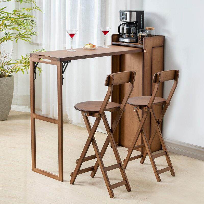 竹庭实木折叠小吧台桌家用隔断高脚桌靠窗现代吧台餐桌一体阳台高