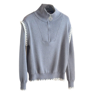 设计感灰色高领半拉链毛衣女2025秋冬宽松显瘦打底针织衫内搭上衣