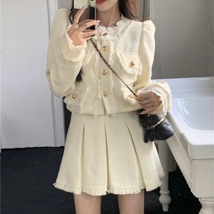 韩剧小香风套装裙女春秋季新款千金气质名媛高级感茶系穿搭两件套