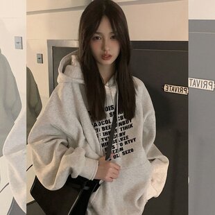 薄款 连帽卫衣女秋冬小众外套卫衣潮 加绒加厚高街美式