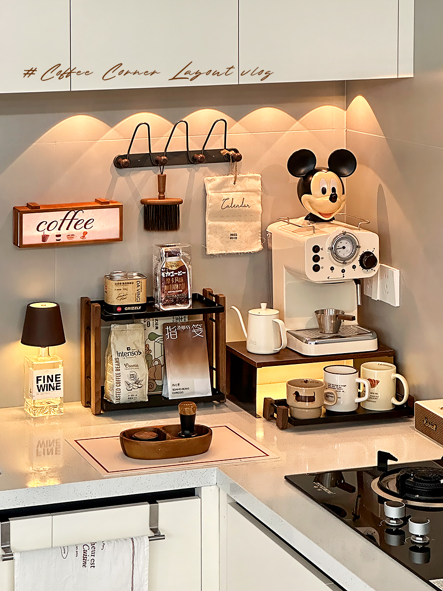 家庭咖啡角布置杯子收纳置物架中古风茶包咖啡器具马克杯水杯杯架