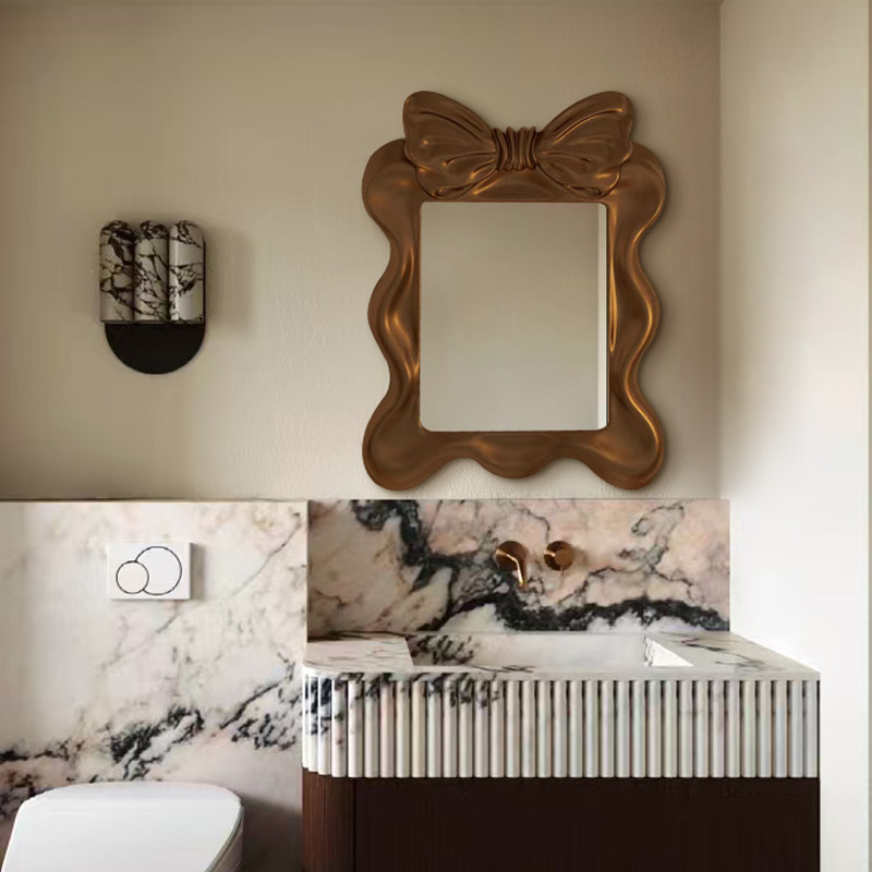 方形复古蝴蝶浴室镜家用智能带灯梳妆挂墙镜子法式壁炉装饰镜定制