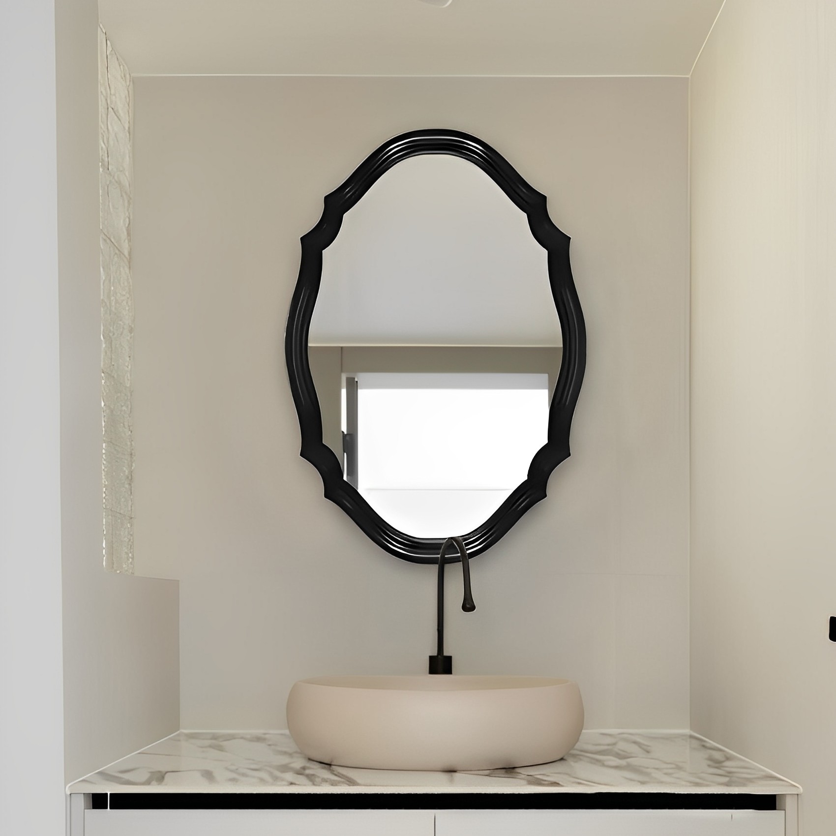 欧式智能发光浴室镜轻奢高级设计感化妆镜黑色中古壁挂异形装饰镜