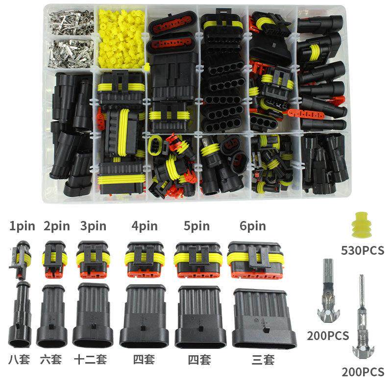 708PCS盒装AMP汽车防水连接器1-6孔拔插式公母对接接头线束接插件
