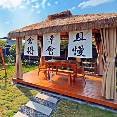 遮阳棚户外凉亭庭院花园农家乐网红营地茅草亭子室外铁艺稻草雨棚