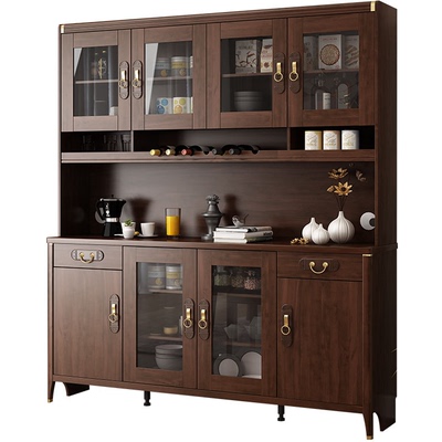 中古风实木餐边柜酒柜一体靠墙家用厨房碗柜置物柜成品客厅储物柜