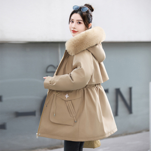 鸭鸭时尚 女加厚百搭棉服 活里活面可拆卸内胆派克服大毛领2025冬季