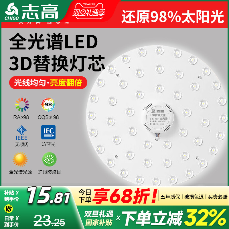 志高家用护眼全光谱灯板灯盘