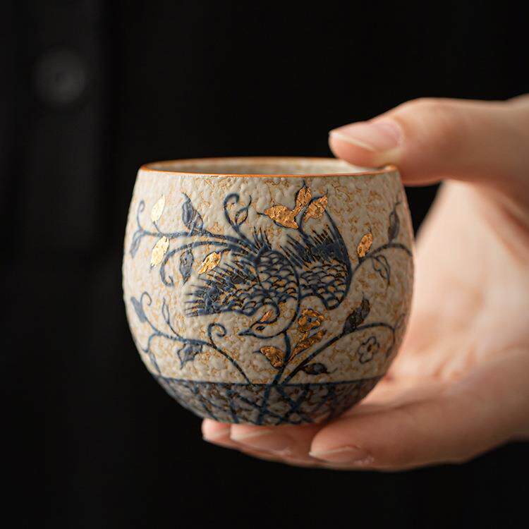 手绘青花火石罗汉杯高档茶杯主人杯个人专用陶瓷品茗杯单杯子家用