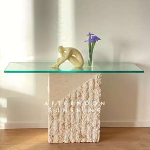 轻奢天然黄洞石茶桌玄关台边几摆件家居支持款式圆形梳妆台桌