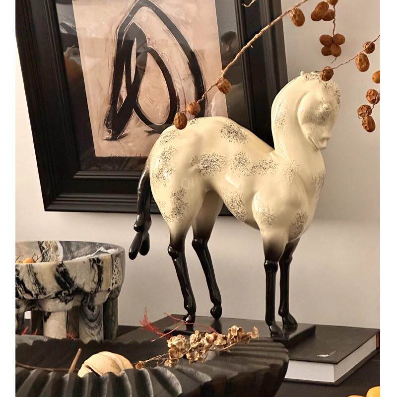 东方禅意新中式汉唐良驹复古宋马仿古雕塑玄关茶几边柜摆件装饰品