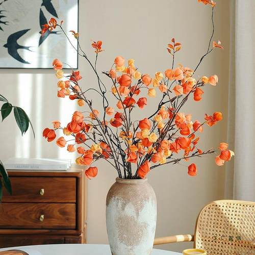 栾树果仿真花灯笼果摆件客厅假花摆设新年装饰年宵花酸浆果树枝花