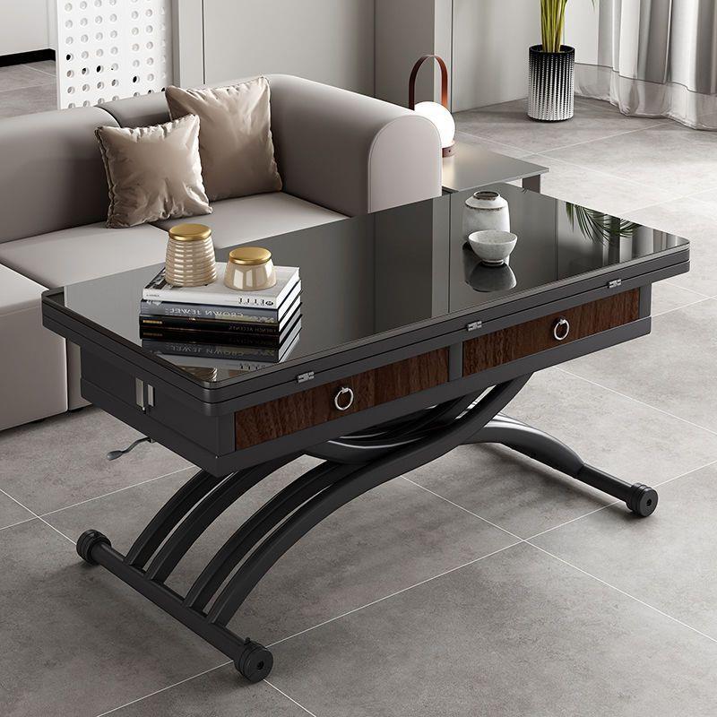 岩板升降茶几实木小户型两用桌多功能家用一体式钢化茶几秒变餐桌