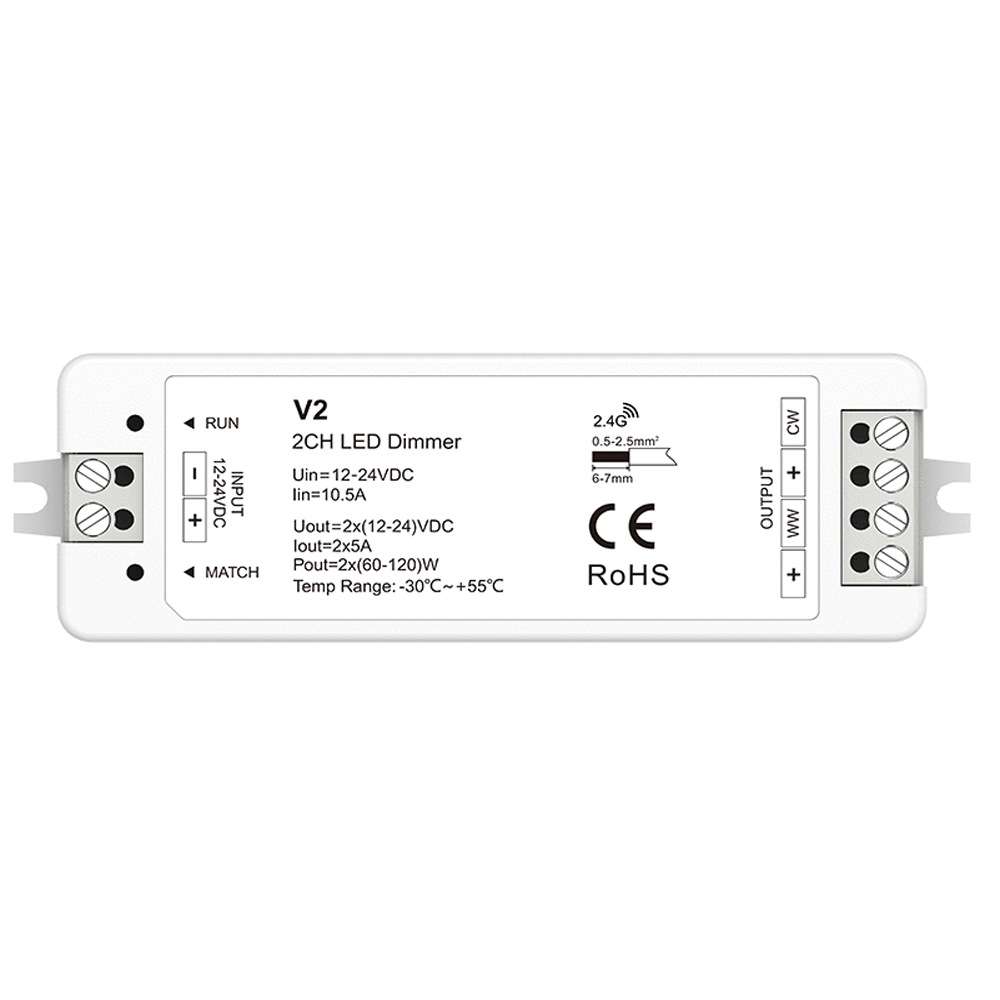 V2 12-24V 2.4G 双?温恒压控制器 信号自动中继墙壁开关切换色温