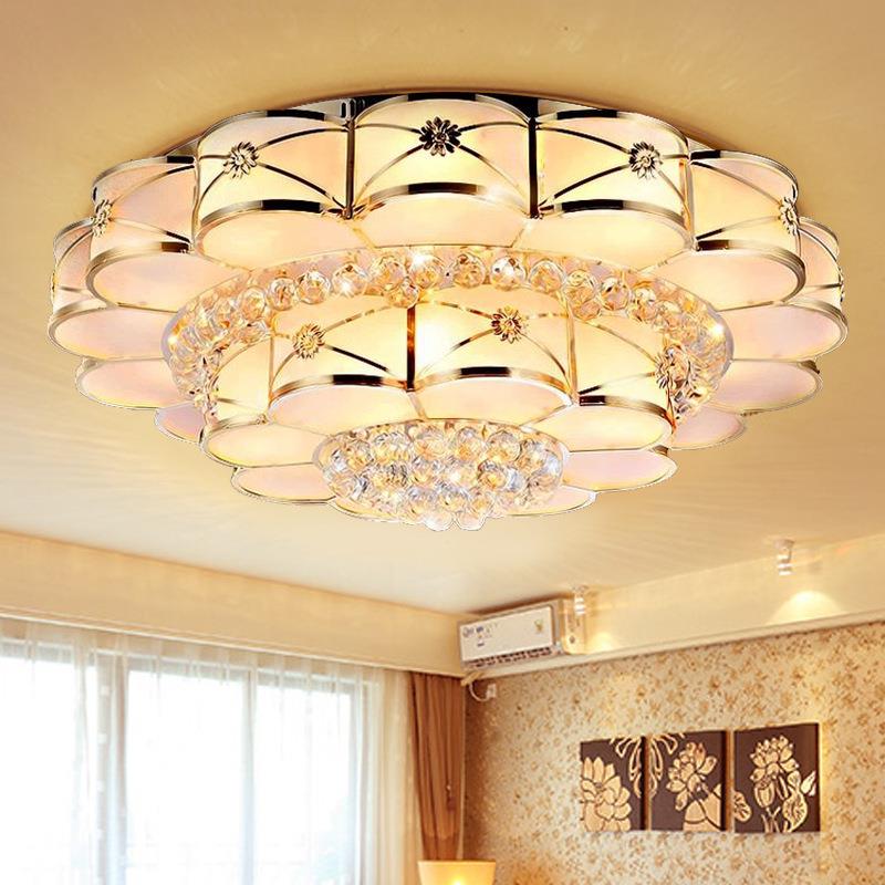 奢华LED金色客厅灯具圆形水晶灯吸顶灯卧室大厅大气欧式现代灯具