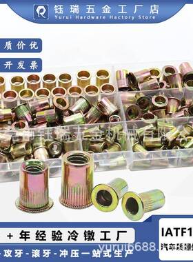 工厂铁镀锌拉铆螺母家具五金配件平头竖纹拉帽205pcs组合盒装