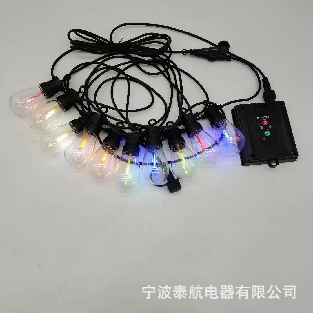 RGB跑马灯渐变灯串E27平灯灯串太阳能彩灯户外装饰灯庭院氛围灯