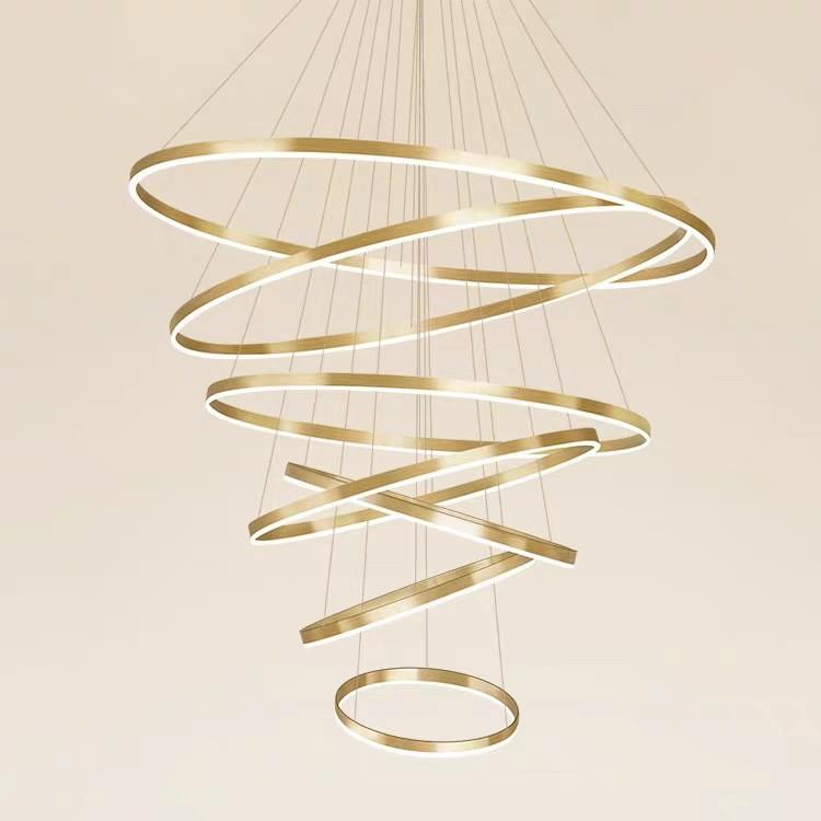 轻奢客厅吊灯现代简约北欧艺术创意复式楼大厅灯圆环led大气吊灯