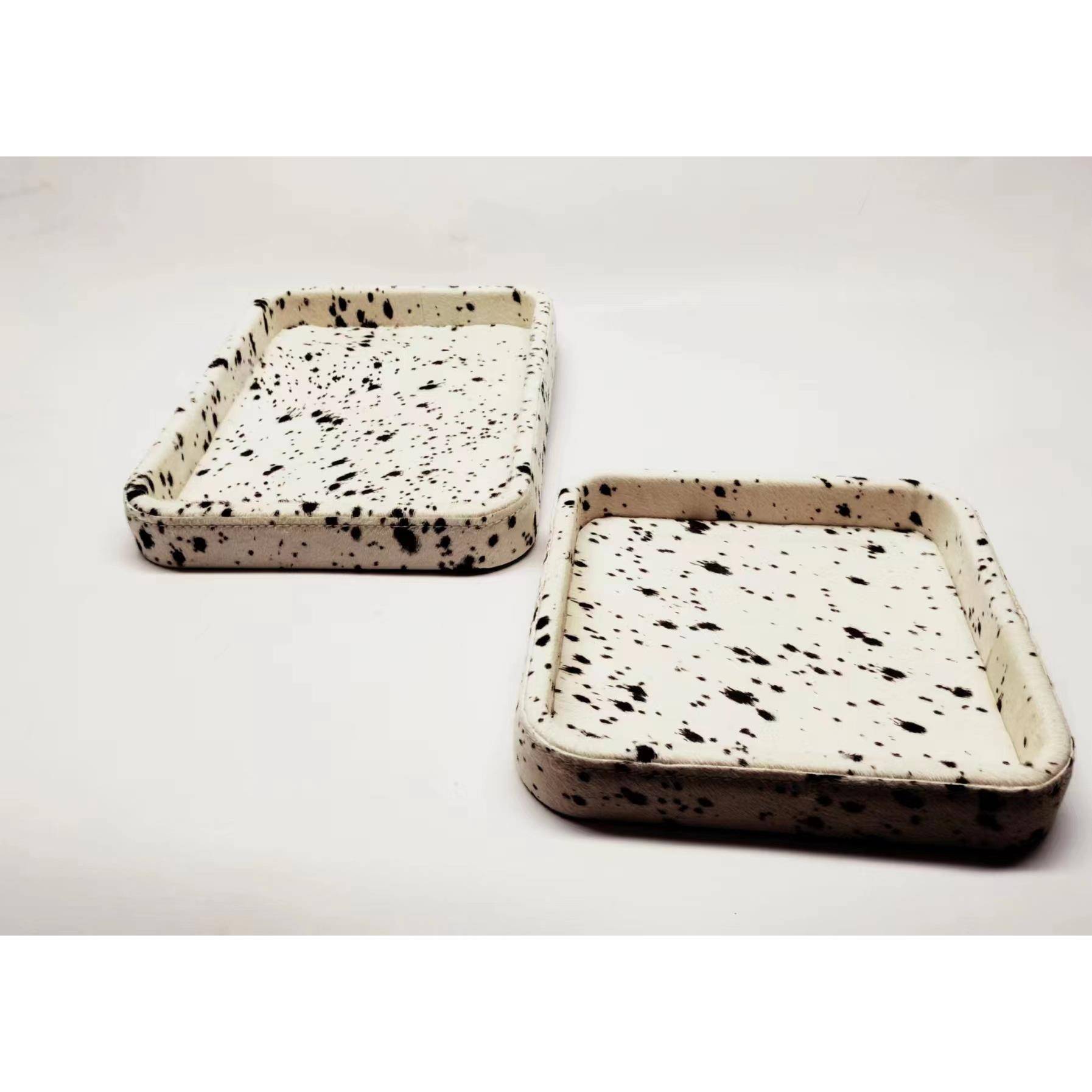 现代简约斑点马毛皮质托盘收纳置物创意摆件桌面客厅样板间轻奢几