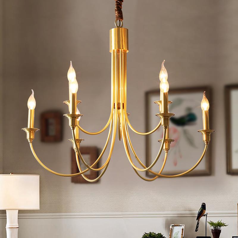 美式吊灯全铜乡村蜡烛客厅灯法式杂志款餐厅灯卧室别墅样板房吊灯
