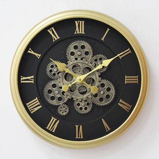 创意动态齿轮时钟客厅北欧复古挂钟装饰现代美式木纹钟表客厅16寸