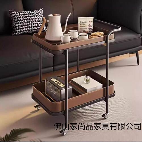 轻奢马鞍皮沙发小推车角几沙发置物架移动带轮床头柜客厅家用茶几