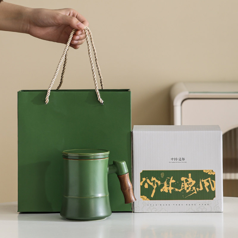 青竹泡茶杯高档礼盒装陶瓷功夫茶具马克杯茶水分离办公室个人专用