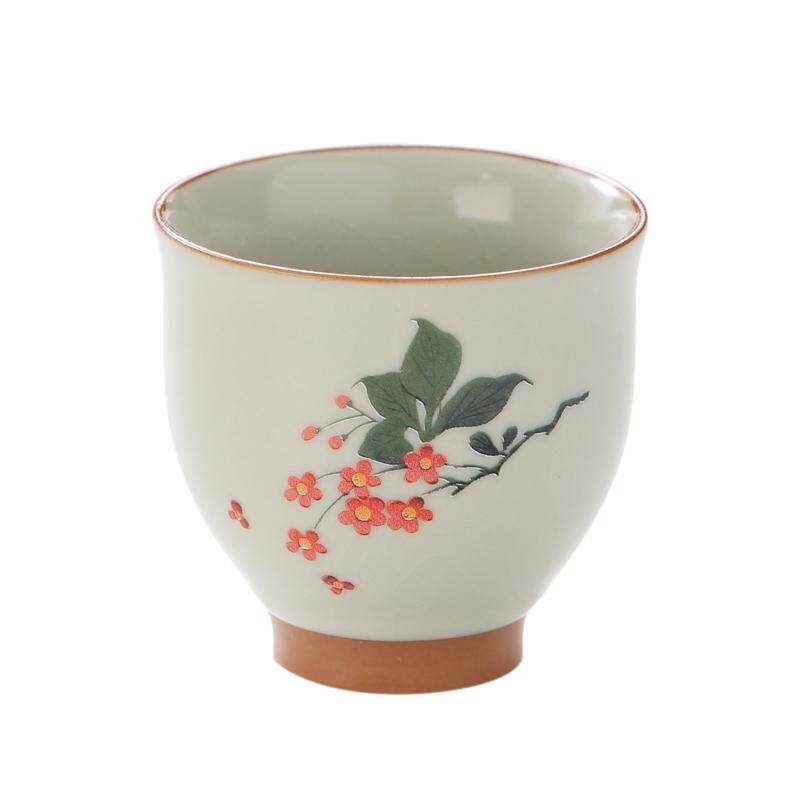 2024新款米黄汝窑主人杯开片可养茶杯单个品茗杯陶瓷功夫茶具茶盏