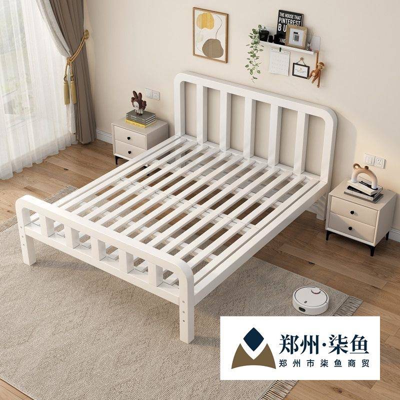 现代简约家用双人铁艺床加粗加厚出租屋铁床1米5铁架床网红单人床