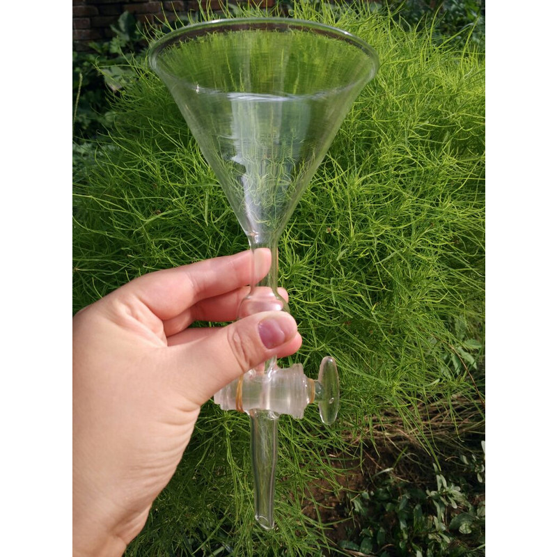 玻璃细砂分离漏斗 直径95*高200四氟阀门加厚料三角细沙分离漏斗