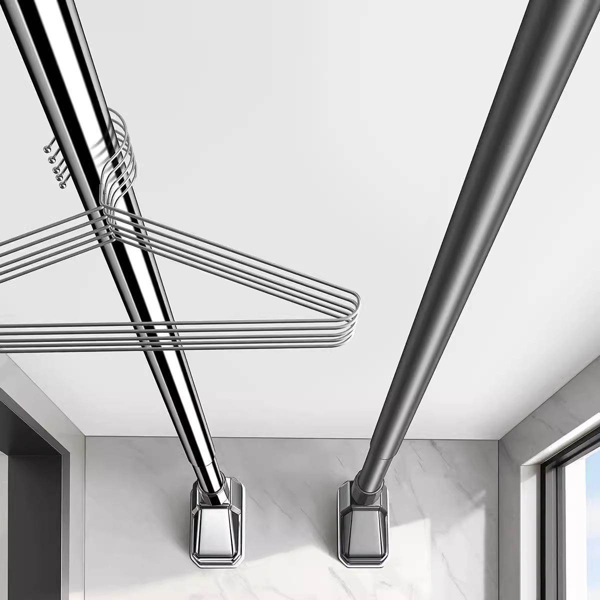 免打孔伸缩晾衣杆侧装阳台晾衣架墙上固定单杆卫生间不锈钢挂衣杆