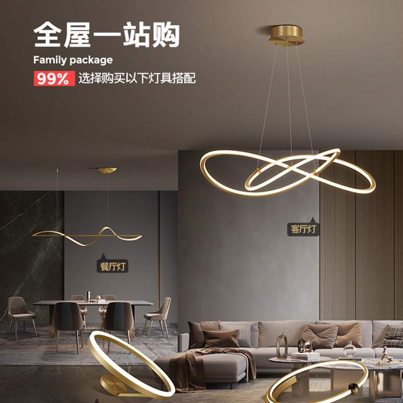全铜极简客厅吊灯简约现代轻奢大气家用灯具创意个性主卧书房吊灯