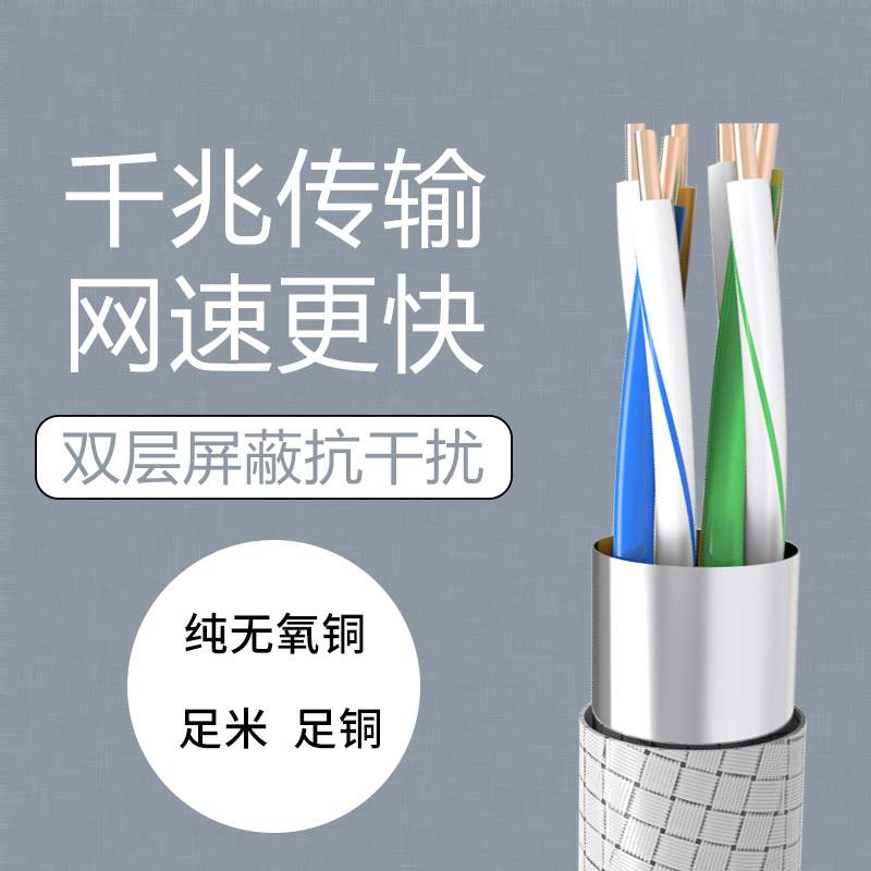 胜牌 六类双屏蔽线纯铜编织铝箔千兆网络8芯对绞2*4P电脑户外网线