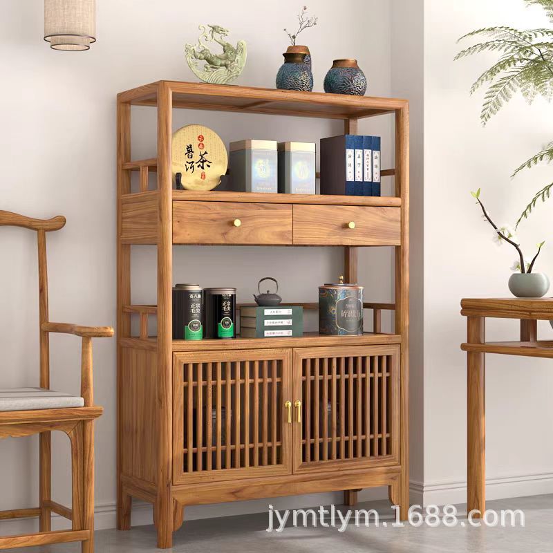 榆木博古架新中式客厅展示柜茶具文玩多宝阁置物架隔断原木陈列柜
