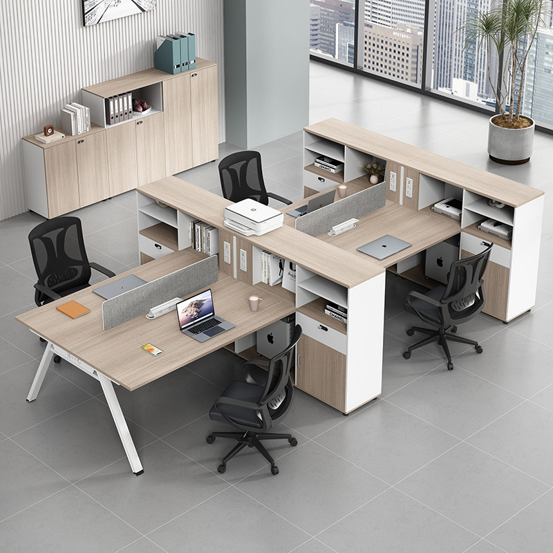 职员桌四人位办公桌椅组合双人对坐屏风带侧柜子带插座财务员工位
