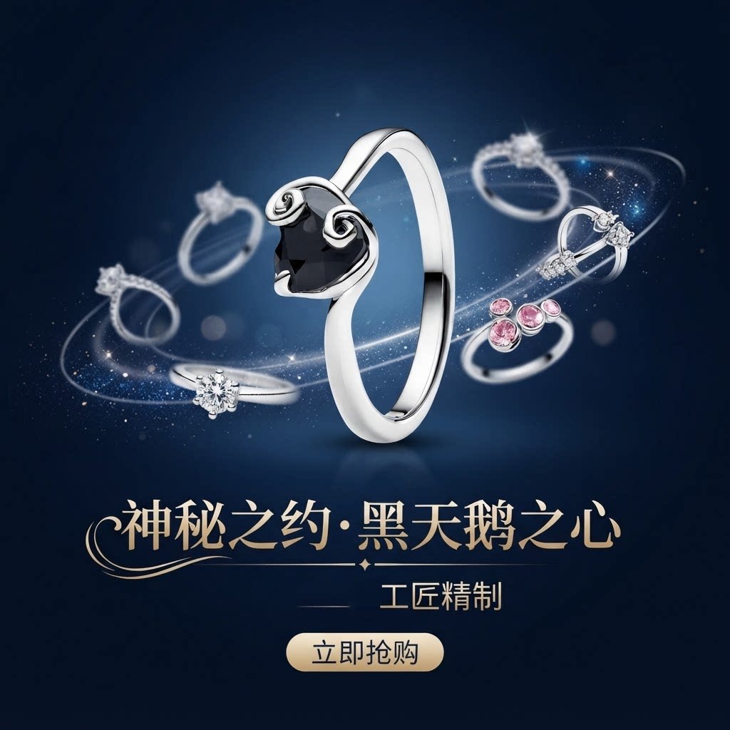黑天鹅戒指女小众设计高级感轻奢黑宝石气质时尚生日礼物