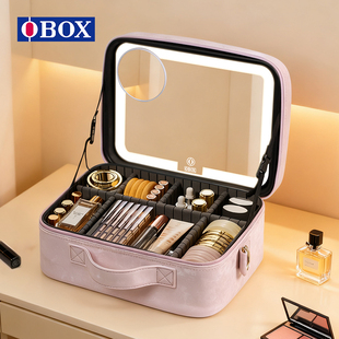 OBOX带镜子化妆包大分区收纳高级感便携出行洗漱用品化妆品收纳箱