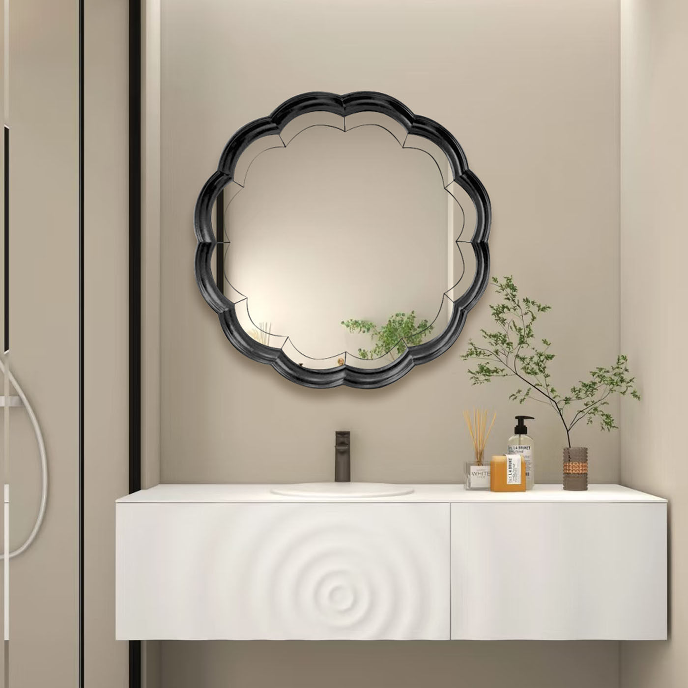 欧式复古壁挂卫生间墙面浴室镜美式玄关壁炉圆形装饰镜黑色化妆镜