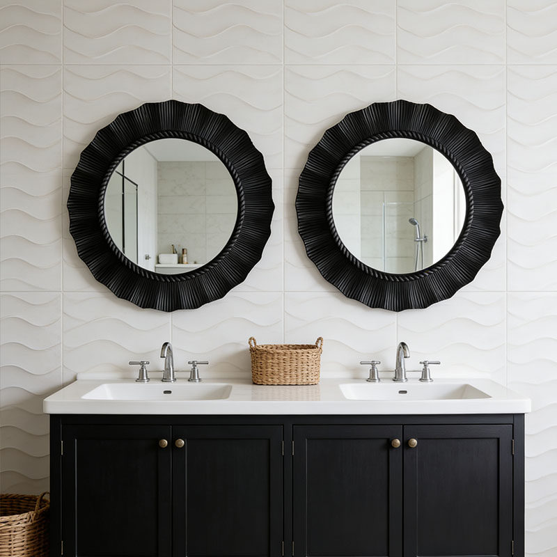 法式黑色复古双台盆浴室镜装饰镜高级轻奢梳妆镜卧室壁挂化妆镜子