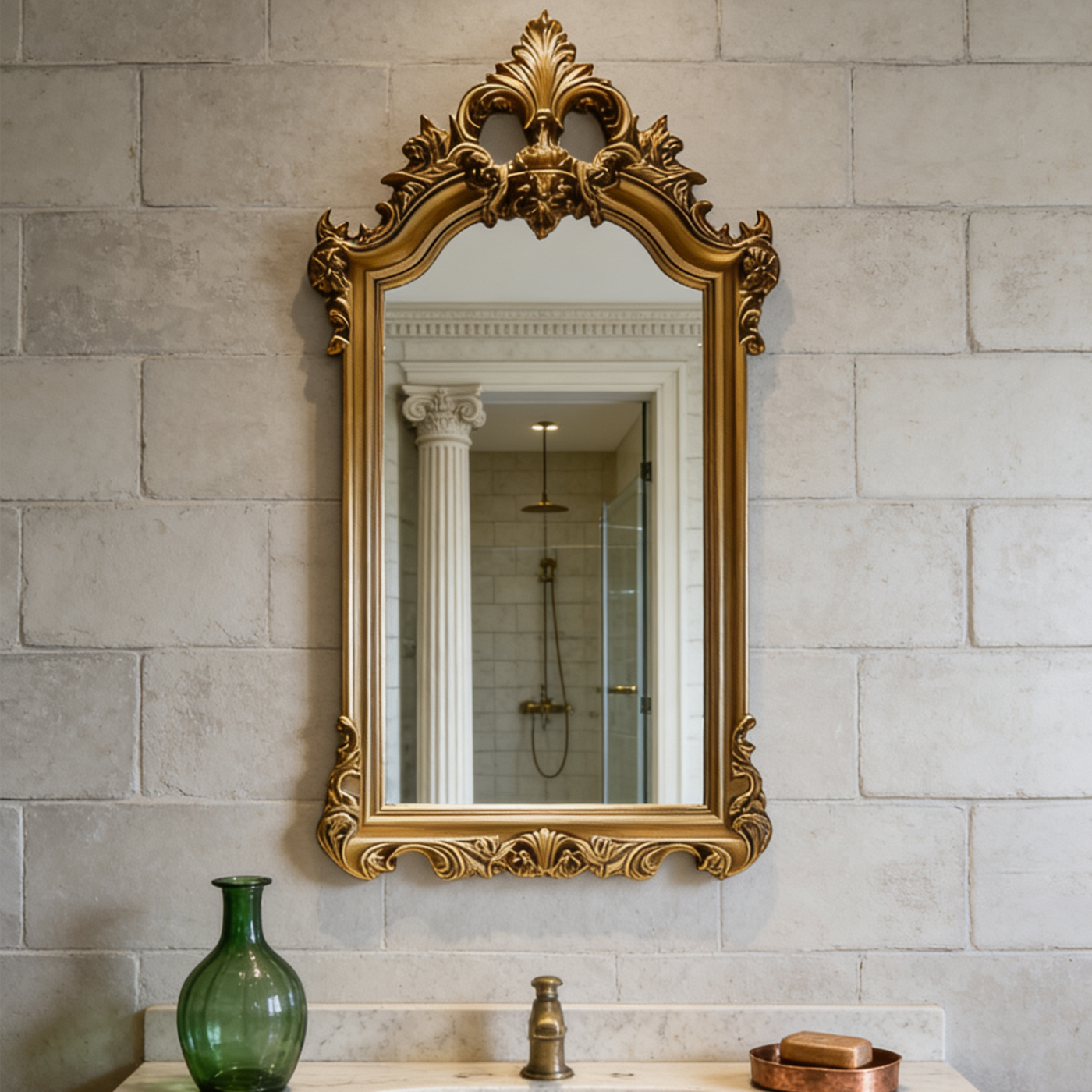 欧式复古金色雕花壁挂化妆镜