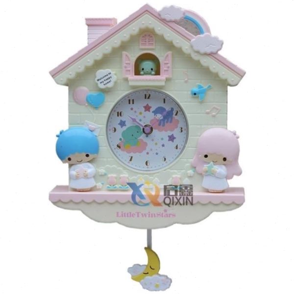 卧室儿童闹钟时钟挂墙鸟卧室少女心布小学生钟谷摆女孩创意挂钟报